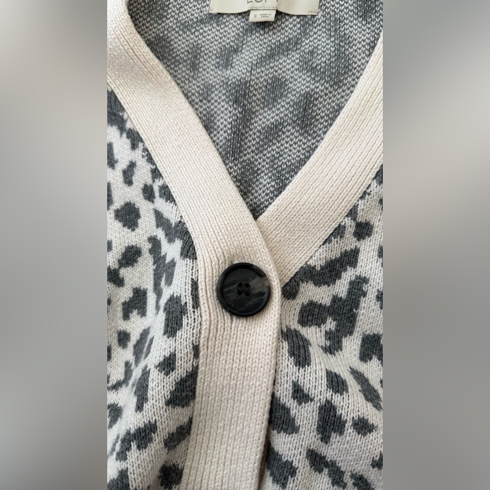 LOFT 100% cotton Leopard Print Cardigan Sweater size Sc - Picture 6 of 7